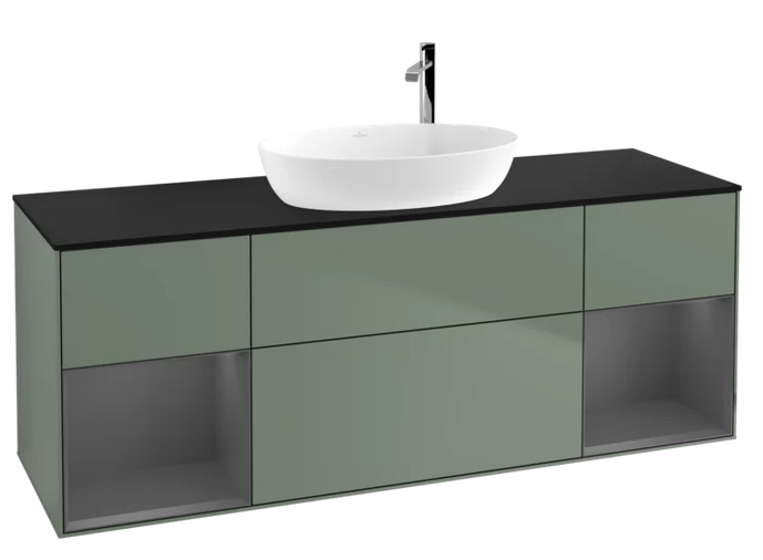 Тумба под раковину Villeroy & Boch Finion 160х50,1 см с подсветкой МДФ оливковый матовый лак/стекло черное матовое G982GKGM