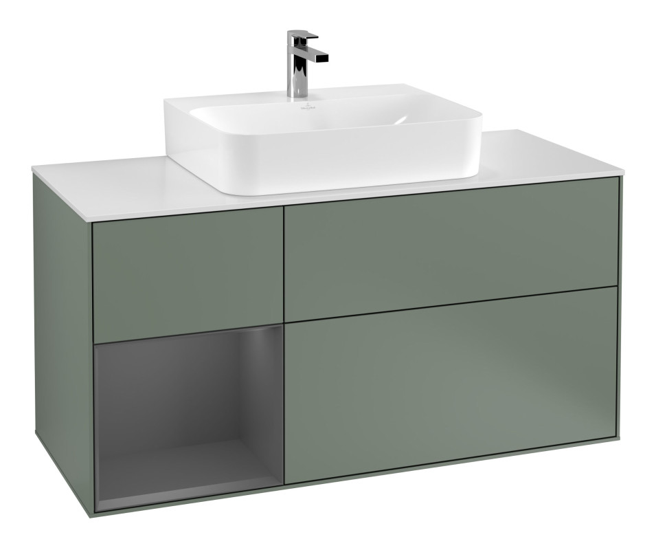 Тумба под раковину Villeroy & Boch Finion 120х50,1 см с подсветкой МДФ оливковый матовый лак/стекло белое матовое G161GKGM