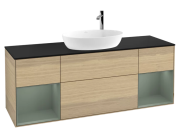 Тумба под раковину Villeroy & Boch Finion 160х50,1 см с подсветкой МДФ шпон дуба/стекло черное матовое G982GMPC