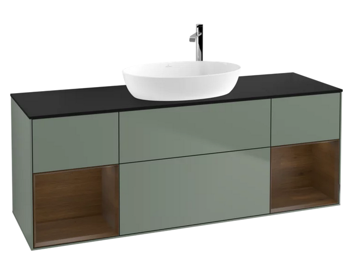 Тумба под раковину Villeroy & Boch Finion 160х50,1 см с подсветкой МДФ оливковый матовый лак/стекло черное матовое G982GNGM