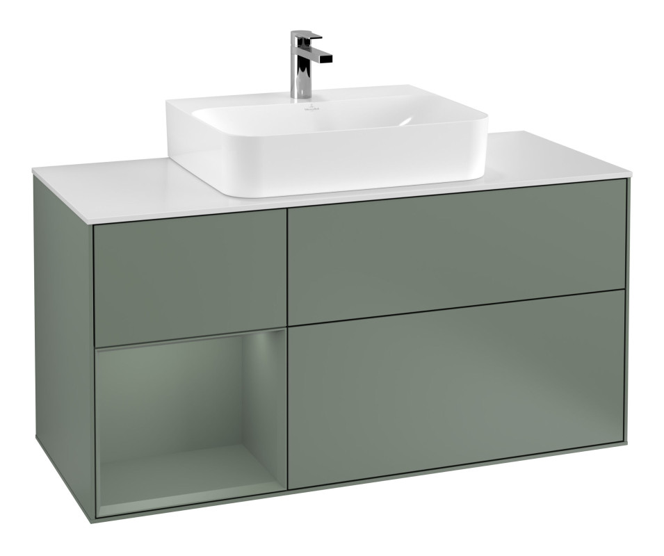 Тумба под раковину Villeroy & Boch Finion 120х50,1 см с подсветкой МДФ оливковый матовый лак/стекло белое матовое G161GMGM