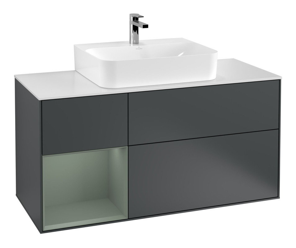 Тумба под раковину Villeroy & Boch Finion 120х50,1 см с подсветкой МДФ темно-синий матовый лак/стекло белое матовое G161GMHG