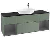 Тумба под раковину Villeroy & Boch Finion 160х50,1 см с подсветкой МДФ оливковый матовый лак/стекло черное матовое G982GKGM
