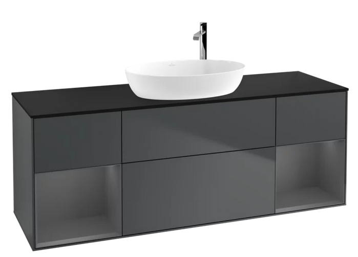 Тумба под раковину Villeroy & Boch Finion 160х50,1 см с подсветкой МДФ темно-синий матовый лак/стекло черное матовое G982GKHG