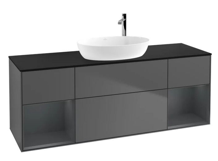 Тумба под раковину Villeroy & Boch Finion 160х50,1 см с подсветкой МДФ антрацит матовый лак/стекло черное матовое G982HGGK