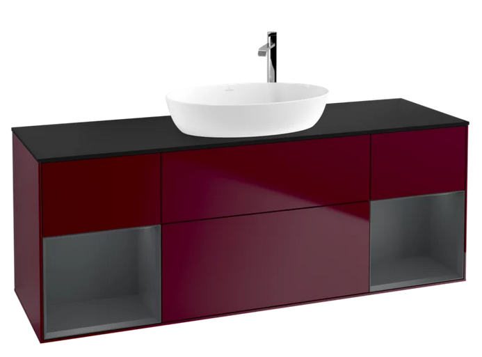 Тумба под раковину Villeroy & Boch Finion 160х50,1 см с подсветкой МДФ пион матовый лак/стекло черное матовое G982HGHB