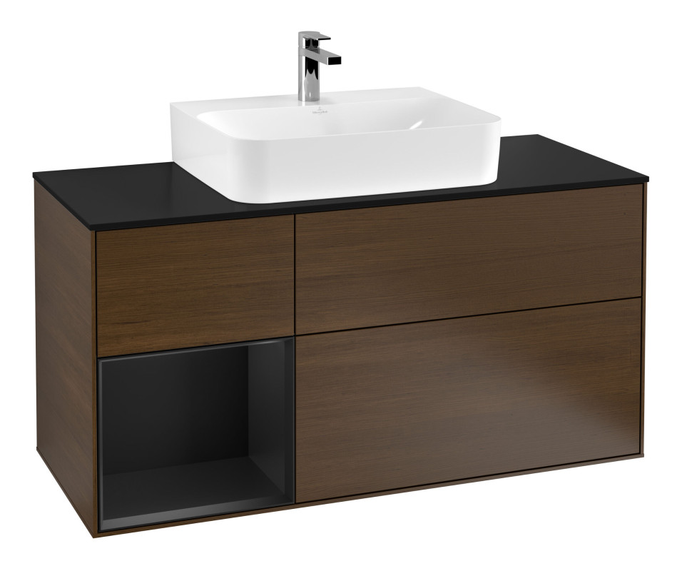 Тумба под раковину Villeroy & Boch Finion 120х50 ,1 см с подсветкой МДФ шпон грецкого ореха/стекло черное матовое G162PDGN