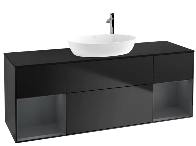 Тумба під раковину Villeroy & Boch Finion 160х50,1 см із підсвічуванням МДФ чорний матовий лак/скло чорне матове G982HGPD