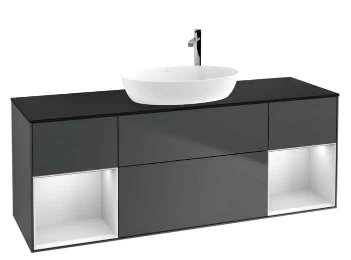 Тумба під раковину Villeroy & Boch Finion 160х50,1 см із підсвічуванням МДФ темно-синій матовий лак/скло чорне матове G982MTHG