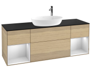 Тумба под раковину Villeroy & Boch Finion 160х50,1 см с подсветкой МДФ шпон дуба/стекло черное матовое G982MTPC