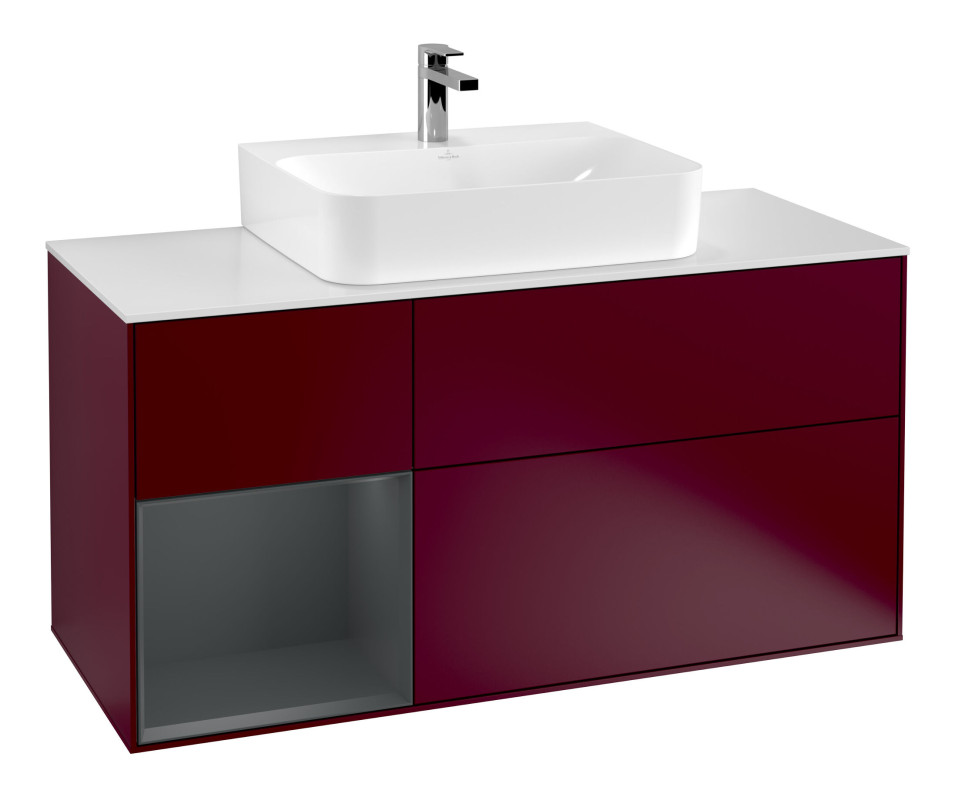 Тумба под раковину Villeroy & Boch Finion 120х50,1 см с подсветкой МДФ пион матовый лак/стекло белое матовое G161HGHB