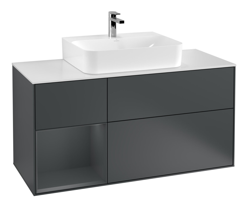 Тумба под раковину Villeroy & Boch Finion 120х50,1 см с подсветкой МДФ темно-синий матовый лак/стекло белое матовое G161HGHG