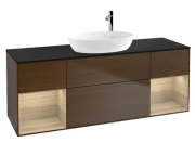 Тумба под раковину Villeroy & Boch Finion 160х50,1 см с подсветкой МДФ шпон грецкого ореха/стекло черное матовое G982PCGN