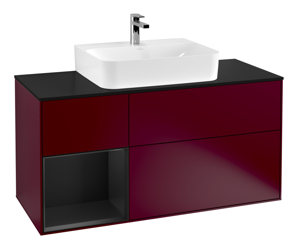 Тумба под раковину Villeroy & Boch Finion 120х50,1 см с подсветкой МДФ пион матовый лак/стекло черное матовое G162PDHB