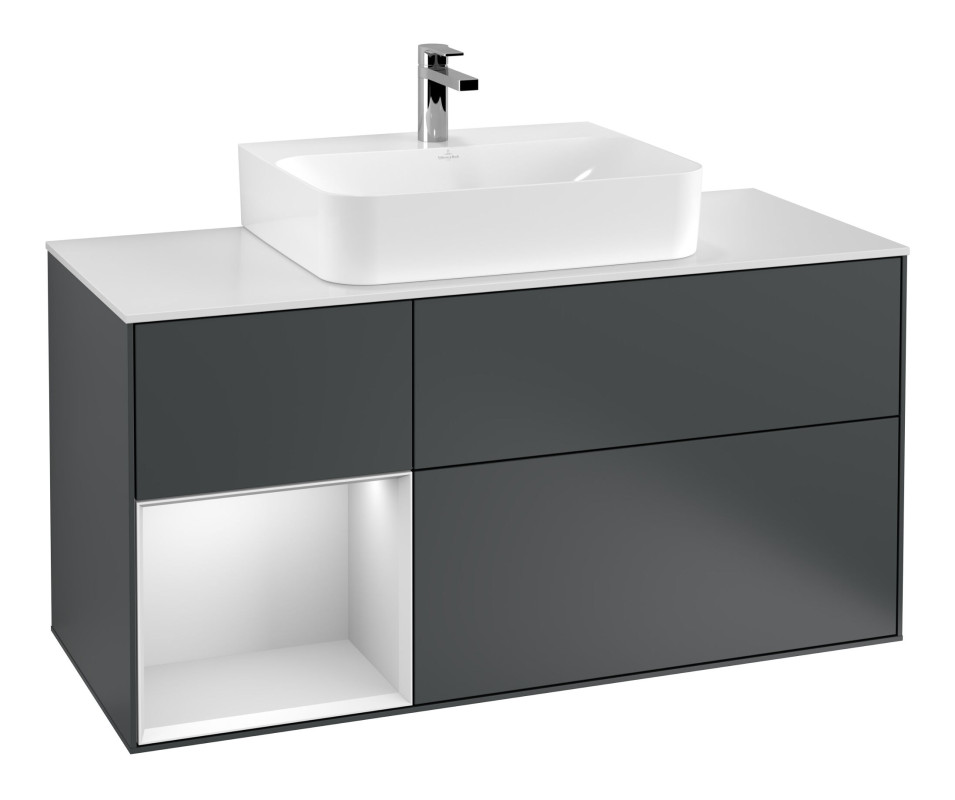 Тумба под раковину Villeroy & Boch Finion 120х50,1 см с подсветкой МДФ темно-синий матовый лак/стекло белое матовое G161MTHG