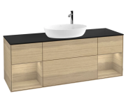 Тумба под раковину Villeroy & Boch Finion 160х50,1 см с подсветкой МДФ шпон дуба/стекло черное матовое G982PCPC