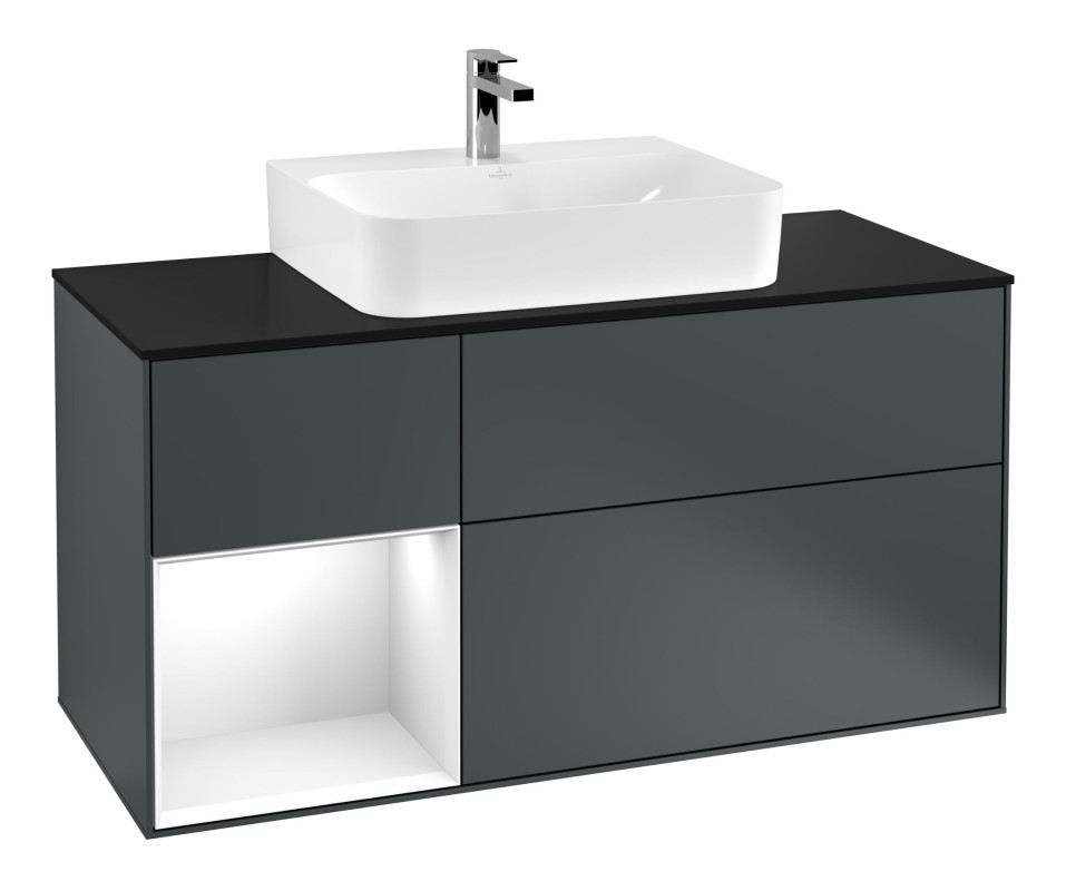 Тумба под раковину Villeroy & Boch Finion 120х50,1 см с подсветкой МДФ темно-синий матовый лак/стекло черное матовое G162GFHG