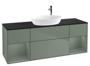 Тумба под раковину Villeroy & Boch Finion 160х50,1 см с подсветкой МДФ оливковый матовый лак/стекло черное матовое G982GMGM