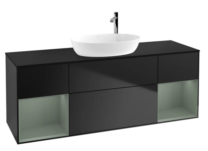 Тумба під раковину Villeroy & Boch Finion 160х50,1 см із підсвічуванням МДФ чорний матовий лак/скло чорне матове G982GMPD