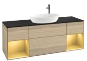 Тумба під раковину Villeroy & Boch Finion 160х50,1 см із підсвічуванням МДФ шпон дуба/скло чорне матове G982HFPC
