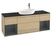 Тумба під раковину Villeroy & Boch Finion 160х50,1 см із підсвічуванням МДФ шпон дуба/скло чорне матове G982HGPC