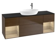 Тумба под раковину Villeroy & Boch Finion 160х50,1 см с подсветкой МДФ шпон грецкого ореха/стекло черное матовое G982PCGN