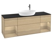 Тумба под раковину Villeroy & Boch Finion 160х50,1 см с подсветкой МДФ шпон дуба/стекло черное матовое G982PCPC