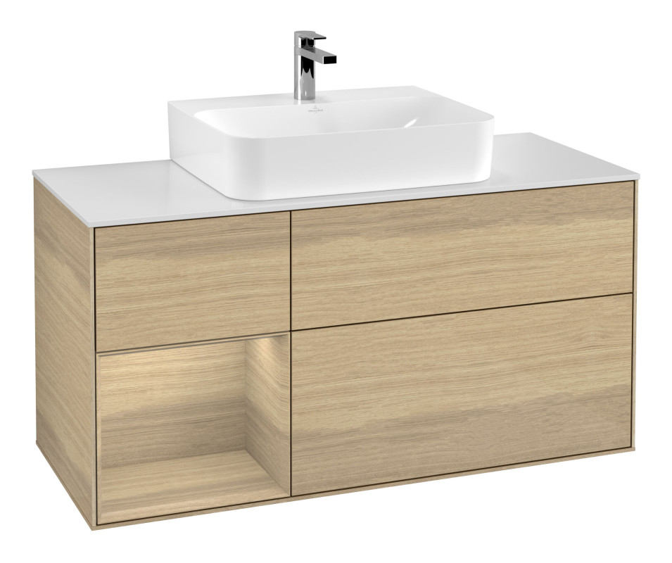 Тумба под раковину Villeroy & Boch Finion 120х50,1 см с подсветкой МДФ шпон дуба/стекло белое матовое G161PCPC