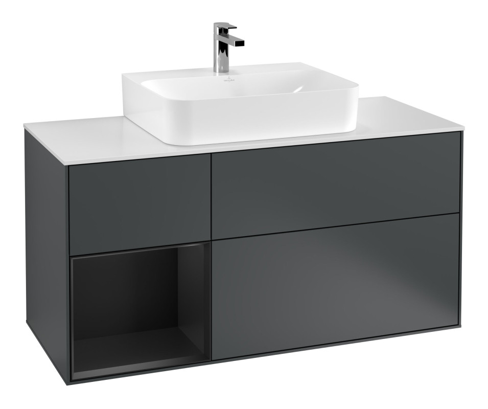 Тумба под раковину Villeroy & Boch Finion 120х50,1 см с подсветкой МДФ темно-синий матовый лак/стекло белое матовое G161PDHG