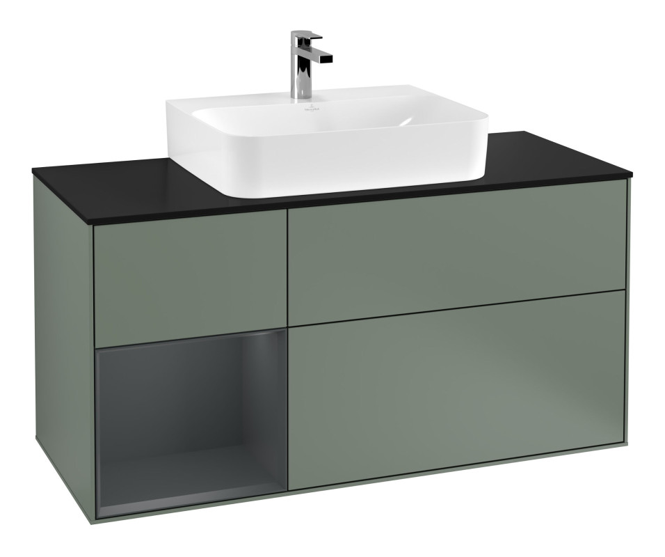 Тумба под раковину Villeroy & Boch Finion 120х50,1 см с подсветкой МДФ оливковый матовый лак/стекло черное матовое G162HGGM