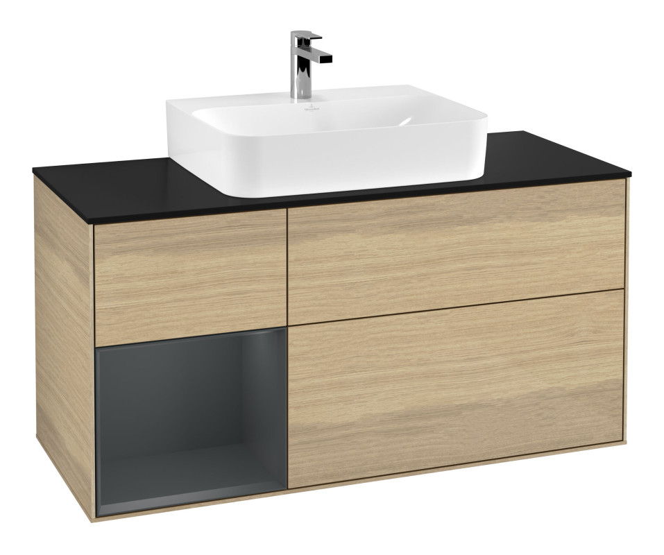 Тумба под раковину Villeroy & Boch Finion 120х50,1 см с подсветкой МДФ шпон дуба/стекло черное матовое G162HGPC