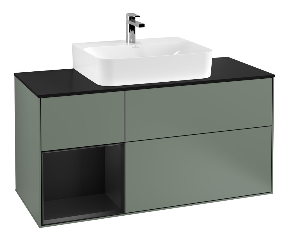 Тумба под раковину Villeroy & Boch Finion 120х50,1 см с подсветкой МДФ оливковый матовый лак/стекло черное матовое G162PDGM