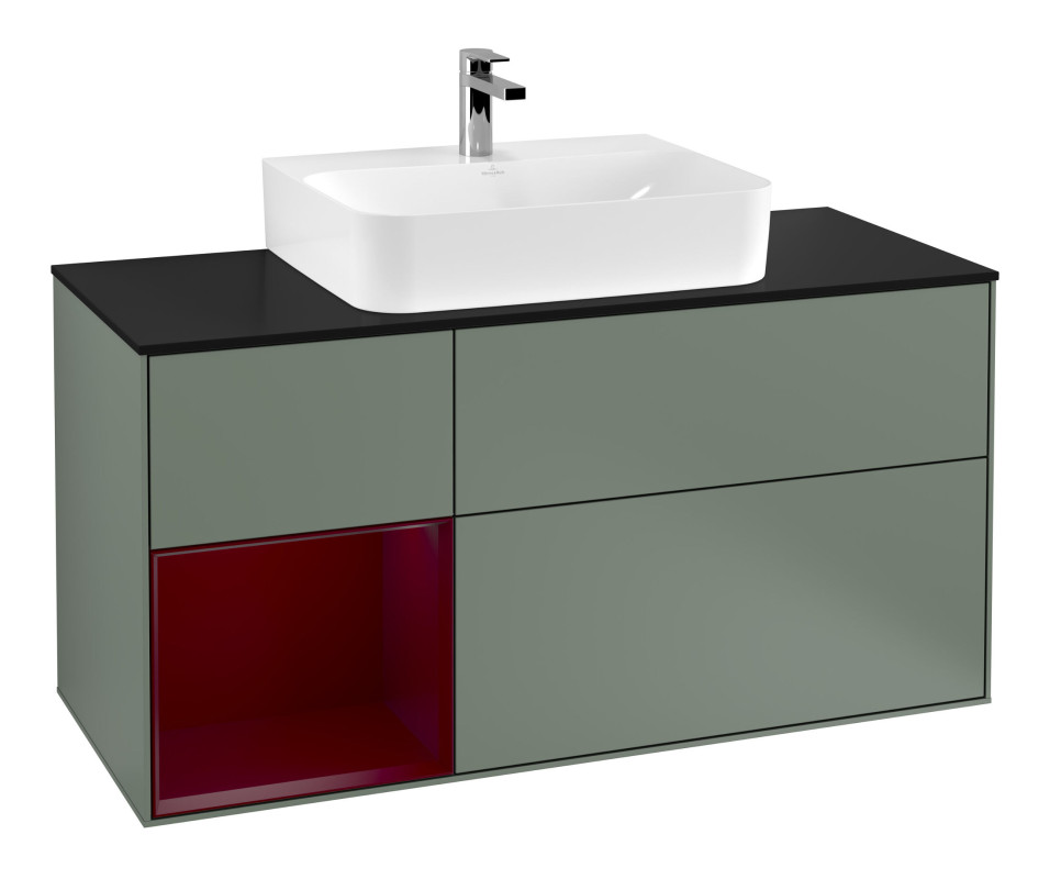 Тумба под раковину Villeroy & Boch Finion 120х50,1 см с подсветкой МДФ оливковый матовый лак/стекло черное матовое G162HBGM