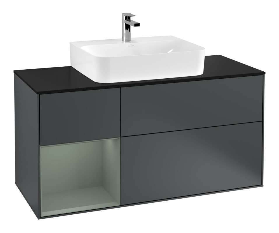 Тумба под раковину Villeroy & Boch Finion 120х50,1 см с подсветкой МДФ темно-синий матовый лак/стекло черное матовое G162GMHG
