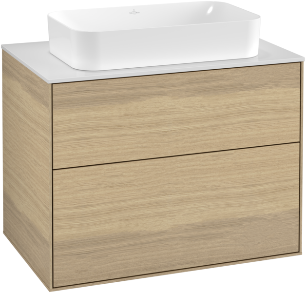 Тумба під раковину Villeroy & Boch Finion 80х50,1 см МДФ шпон дуба/скло біле матове F22100PC