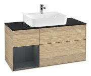 Тумба під раковину Villeroy & Boch Finion 120х50,1 см із підсвічуванням МДФ шпон дуба/скло чорне матове G162HGPC