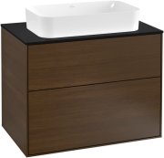 Тумба під раковину Villeroy & Boch Finion 80х50,1 см із підсвічуванням МДФ шпон волоського горіха/скло чорне матове G22200GN