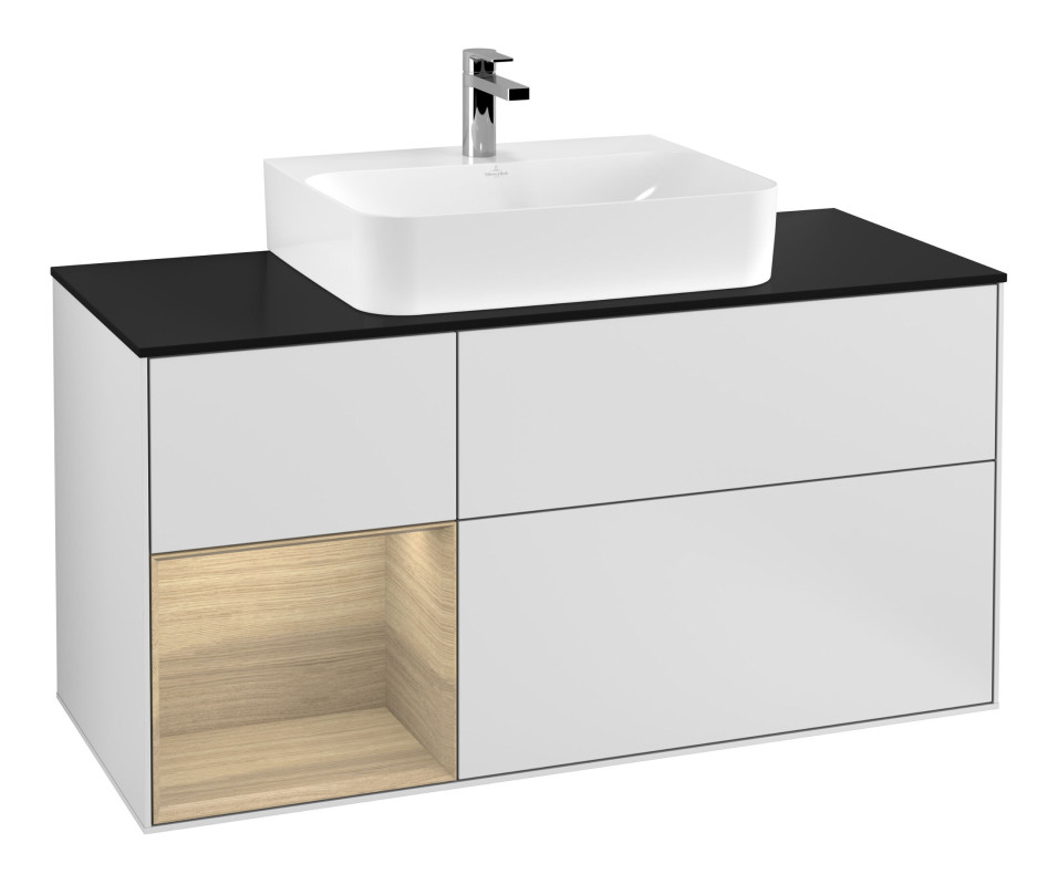 Тумба под раковину Villeroy & Boch Finion 120х50,1 см с подсветкой МДФ белый матовый лак/стекло черное матовое G162PCMT