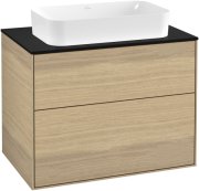 Тумба під раковину Villeroy & Boch Finion 80х50,1 см з підсвічуванням МДФ шпон дуба/скло чорне матове G22200PC