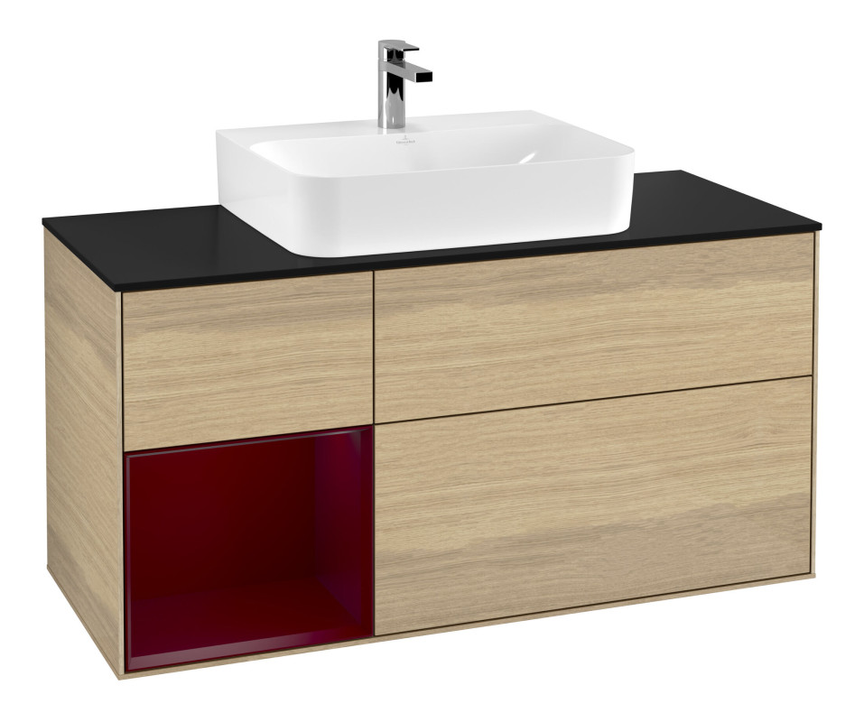 Тумба под раковину Villeroy & Boch Finion 120х50,1 см с подсветкой МДФ шпон дуба/стекло черное матовое G162HBPC