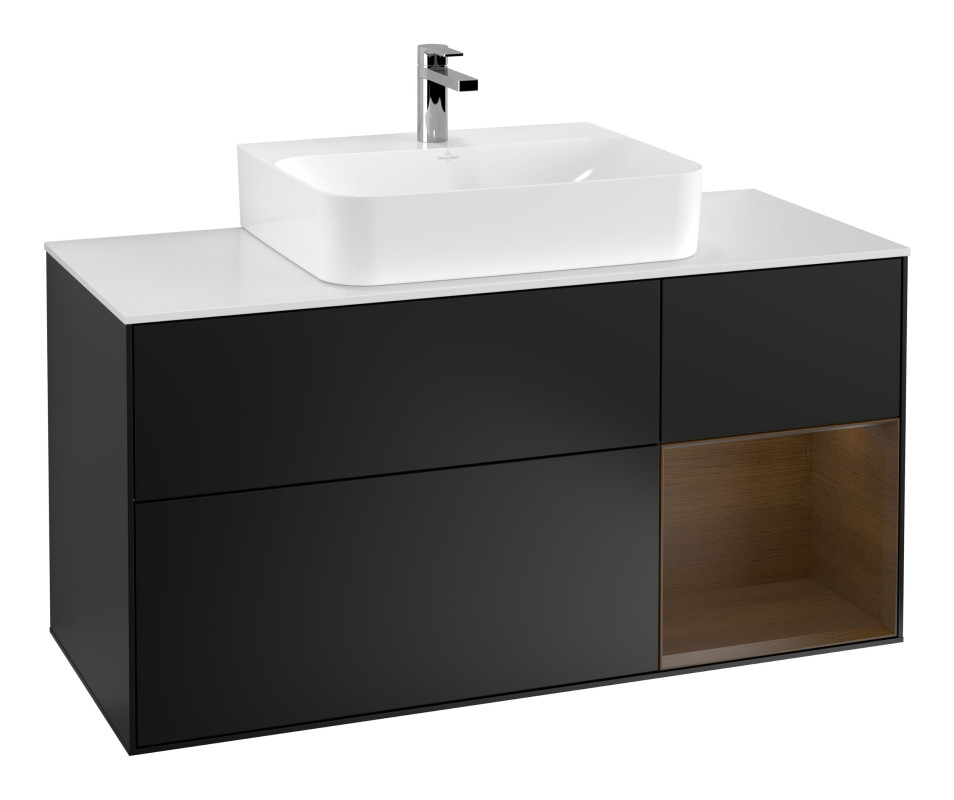 Тумба под раковину Villeroy & Boch Finion 120х50,1 см с подсветкой МДФ черный матовый лак/стекло белое матовое F171GNPD