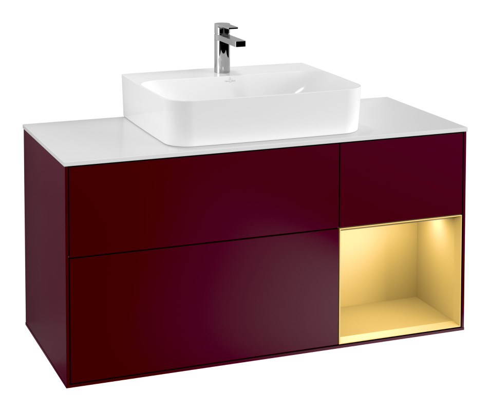 Тумба под раковину Villeroy & Boch Finion 120х50,1 см с подсветкой МДФ пион матовый лак/стекло белое матовое F171HFHB