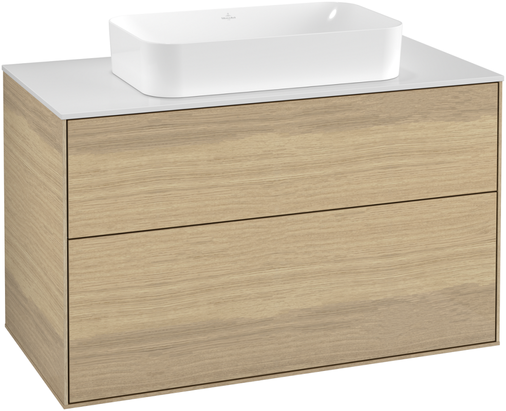 Тумба под раковину Villeroy & Boch Finion 100х50,1 см с подсветкой МДФ шпон дуба/стекло белое матовое G23100PC