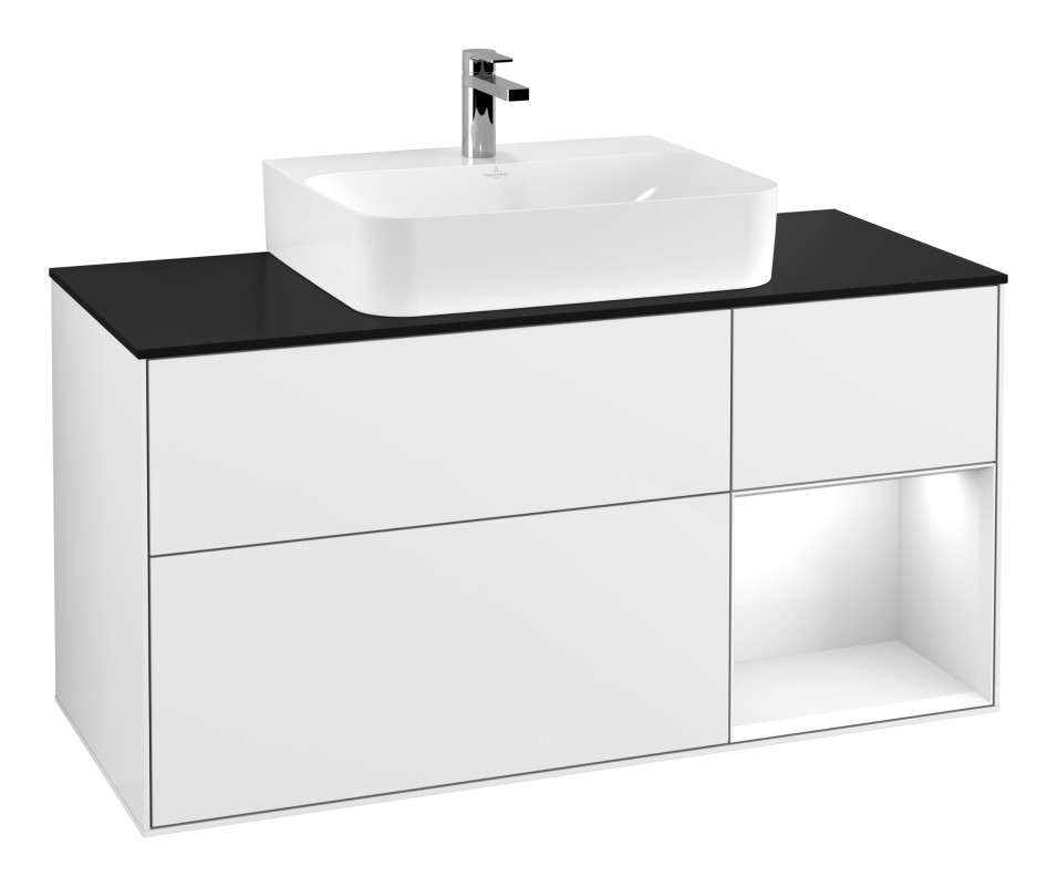 Тумба під раковину Villeroy & Boch Finion 120х50,1 см із підсвічуванням МДФ білий глянцевий лак/скло чорне матове F172GFGF