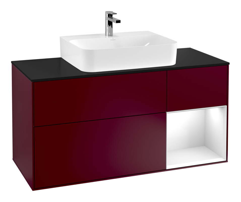 Тумба под раковину Villeroy & Boch Finion 120х50,1 см с подсветкой МДФ пион матовый лак/стекло черное матовое F172GFHB