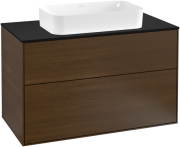 Тумба під раковину Villeroy & Boch Finion 100х50,1 см МДФ шпон волоського горіха/скло чорне матове F23200GN