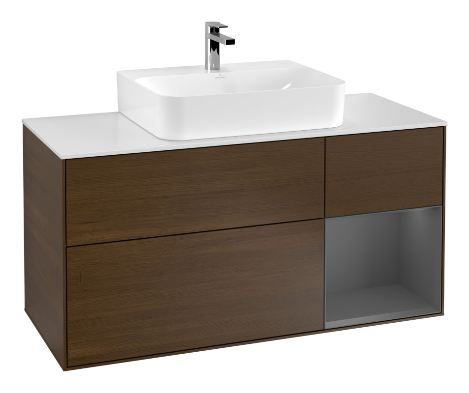 Тумба под раковину Villeroy & Boch Finion 120х50,1 см с подсветкой МДФ шпон грецкого ореха/стекло белое матовое F171GKGN