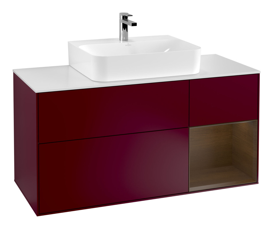 Тумба под раковину Villeroy & Boch Finion 120х50,1 см с подсветкой МДФ пион матовый лак/стекло белое матовое F171GNHB