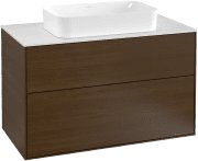 Тумба под раковину Villeroy & Boch Finion 100х50,1 см с подсветкой МДФ шпон грецкого ореха/стекло белое матовое G23100GN