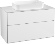 Тумба под раковину Villeroy & Boch Finion 100х50,1 см с подсветкой МДФ глянцевый белый лак/стекло белое матовое G23100GF